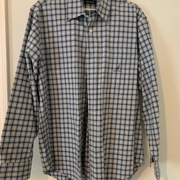Nautica Men's Navy Plaid Button-Down Shirt - Picture 1 of 3